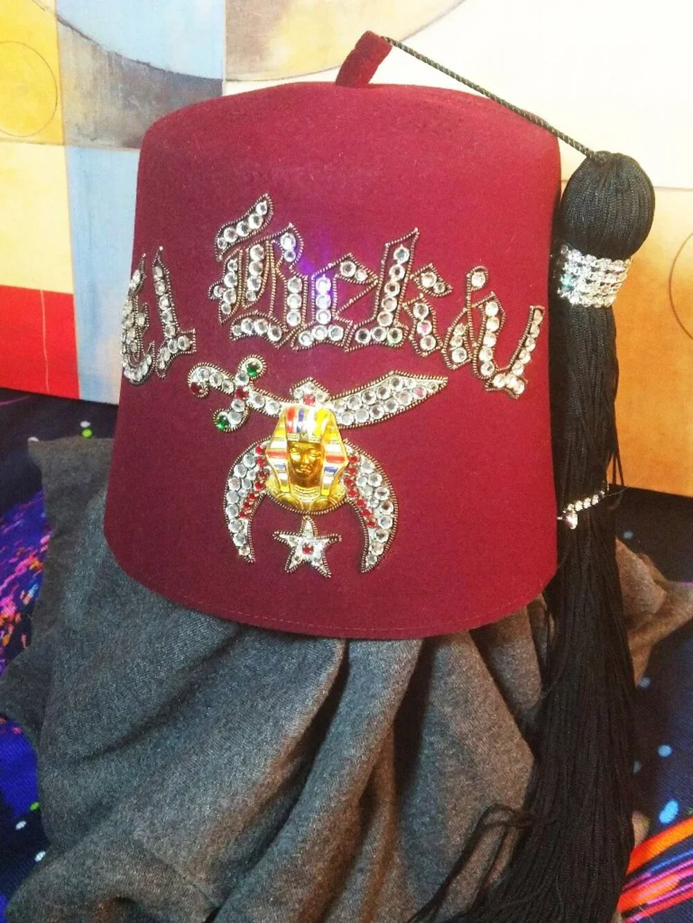 MEN'S EL LICKIU FEZ HAT JEWELED RHINESTONES SHRINER COLLECTIBLE